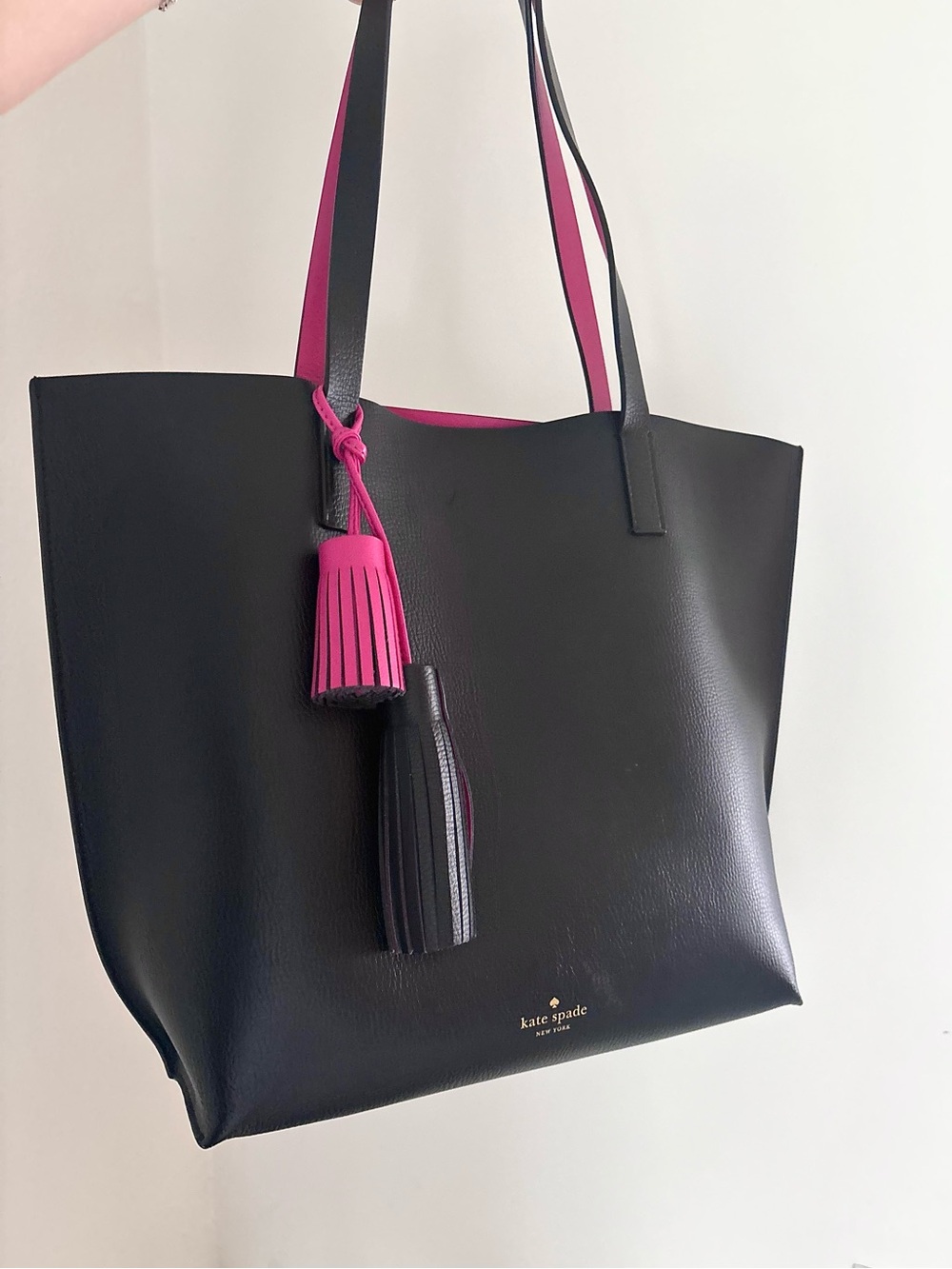 Kate Spade Foster Court Tasha Leather Tote Bag | Pink & Black +Tassels WKRU3832